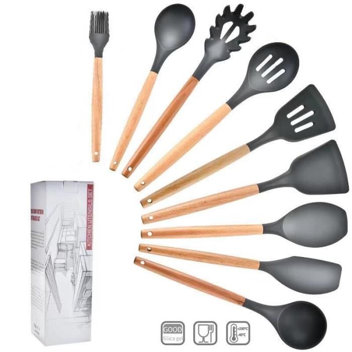 Lot Ustensiles,Ensemble d'outils de cuisine, 8-9-10-11-12-13 pièces en Silicone avec boîte de rangement, spatule - Type Gray 9Pcs-A