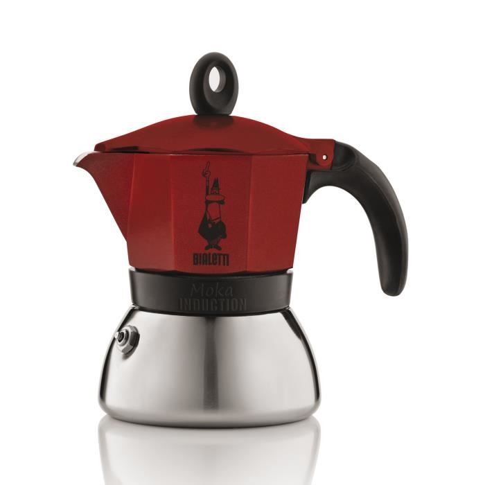 Cafetière italienne en inox avec poignée et bouton en silicone Moka Induction-Rouge6 tasses