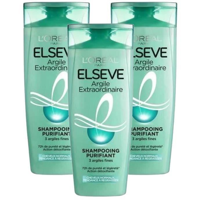 L'OREAL PARIS Elsève Shampoing - Argile Extraordinaire - 250 ml (Lot de 3)