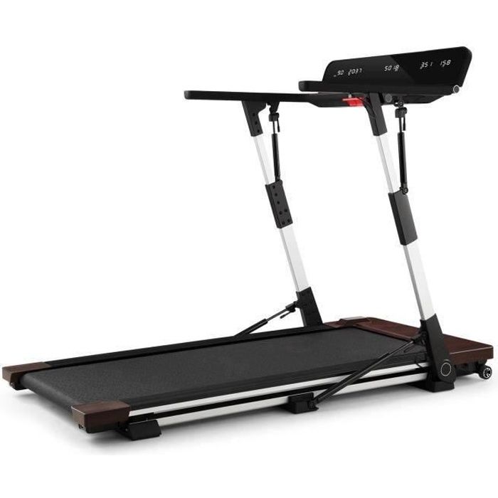 CAPITAL SPORTS Outrun 2XC Tapis de course électrique pliable 2,5 CV - 1-12 km-h - lecteur USB MP3 - charge max 120kg - design bois