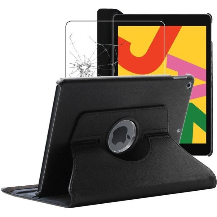 ebestStar ® pour Apple iPad 10.2 (2019) - Housse PU Cuir Rotatif 360 + Film protection écran en VERRE Trempé, Noir