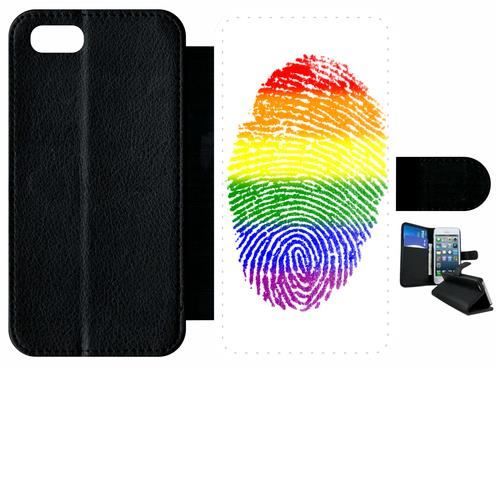 Etui a rabat - Plastique - Noir Apple iPhone 7 59 EMPREINTE DIGITALE DRAPEAU GAY PRIDE