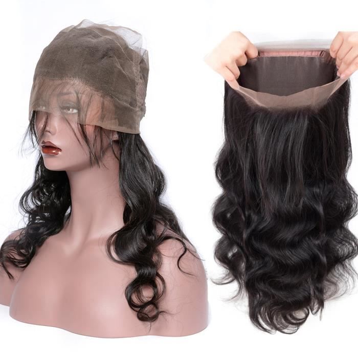 16-Perruque 360 Lace Frontal Closure naturelle Body Wave cheveux humains