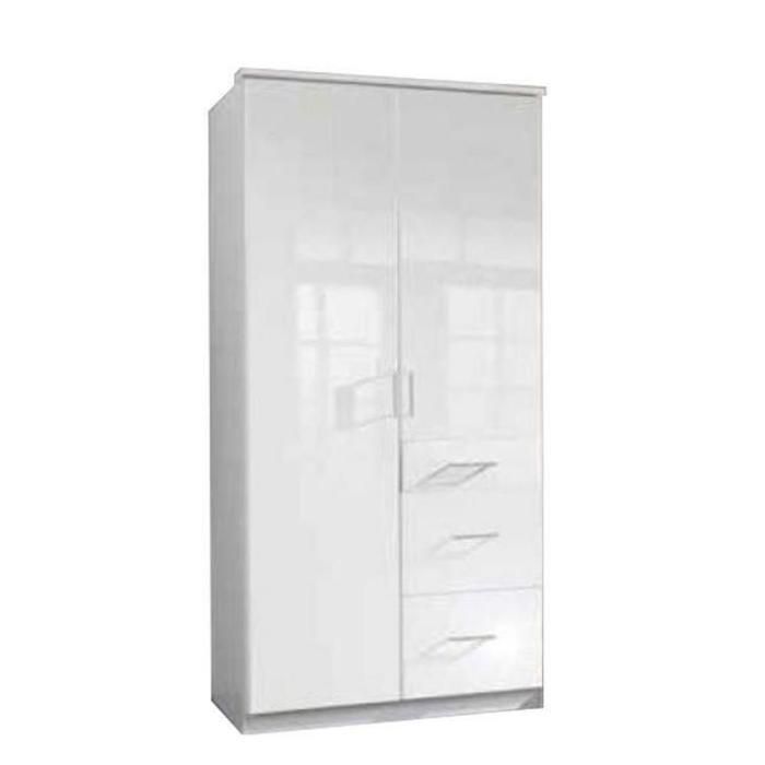 Armoire COOPER 2 portes battantes et 3 tiroirs largeur 91 coloris laqué blanc / blanc blanc MDF Inside75