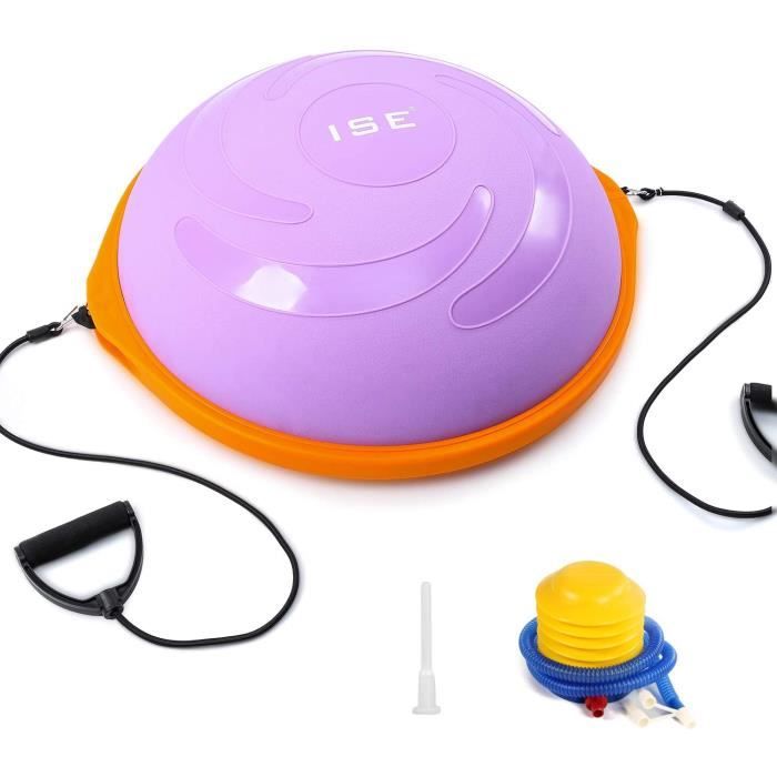 ISE Balance trainer,Demi-Ballon d’Entraînement Ø 62cm,Ballon d’équilibre avec Câbles de Resistance,pour Yoga,Pilates,Gym,Max.150 KG