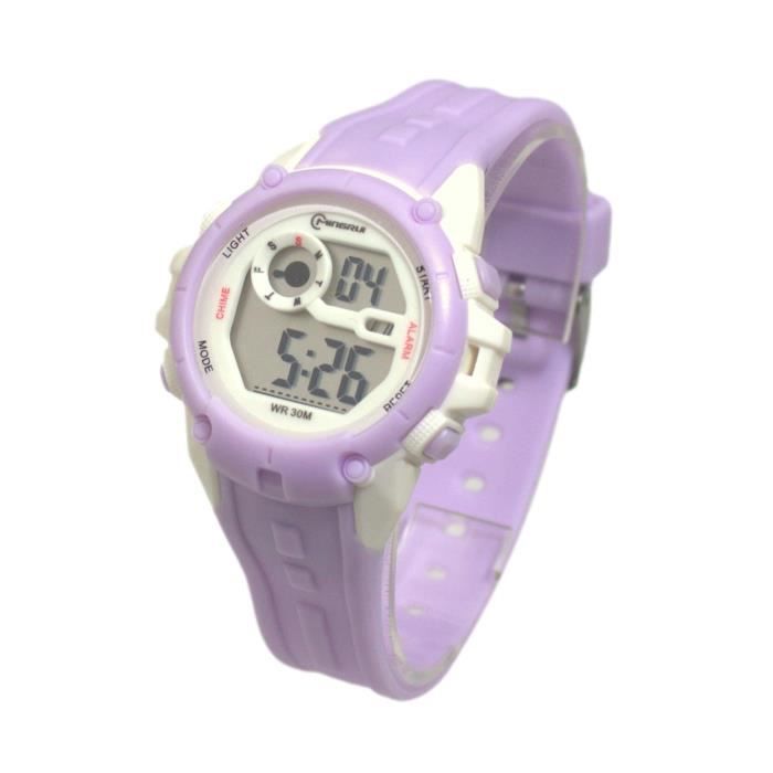 Montre Enfant Violet quartz digitale sport chrono alarme etanche