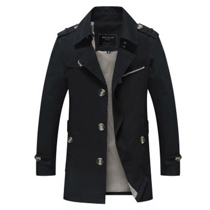 Trench homme Trench de couleur unie Trench à col Hommes d'automne et d'hiver Trench en coton lavé Trench polyvalente décontractée