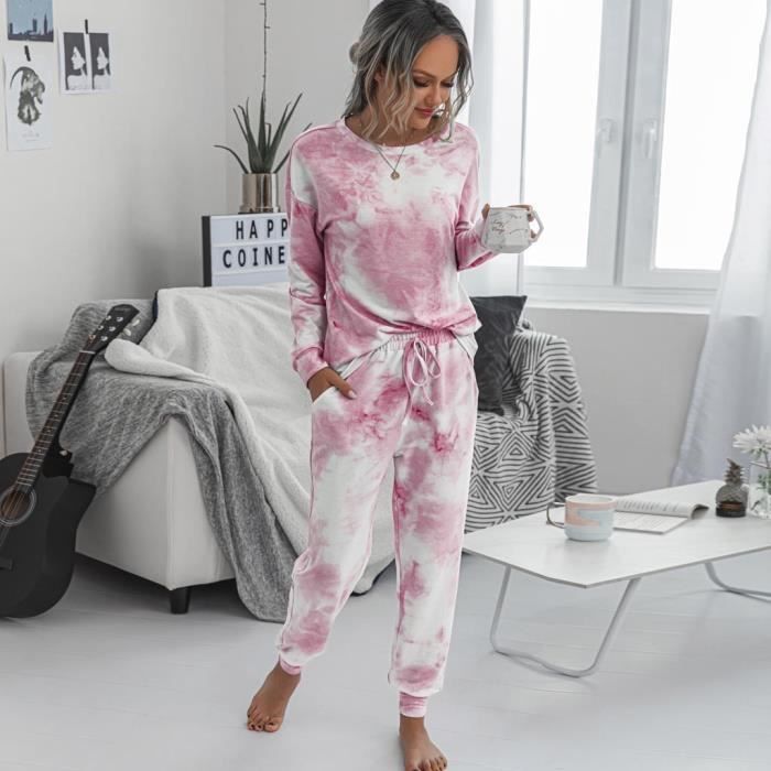 Ensemble de survêtement pour femmes 2PC Tie-Dye Ensemble de pantalons de survêtement à manches longues Rose