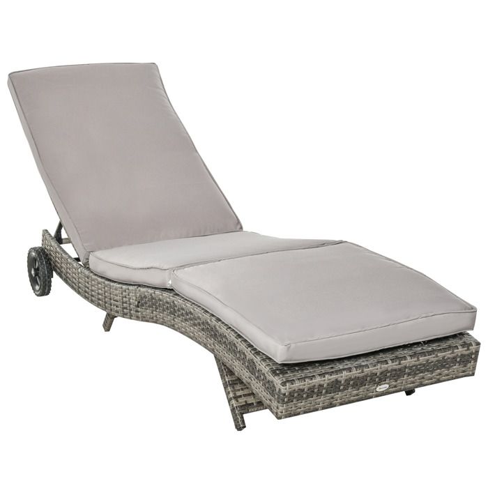 Outsunny Bain de Soleil transat Grand Confort - Dossier inclinable 5 Positions roulettes - Matelas déhoussable Inclus - résine