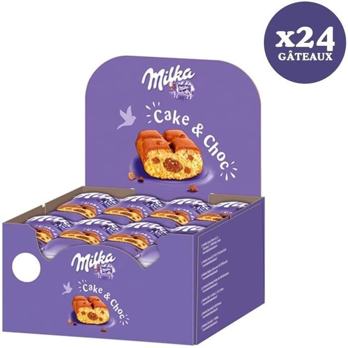 Milka Cake and Choc - Gâteau Moelleux Fourré au Chocolat au Lait - Présentoir de 24 Paquets (35 g)