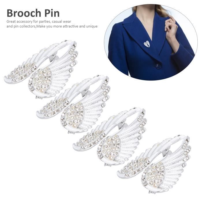 4pcs Broche aile d'ange diamant motif mignon mode épinglette manteau badges accessoire (blanc)-LAF