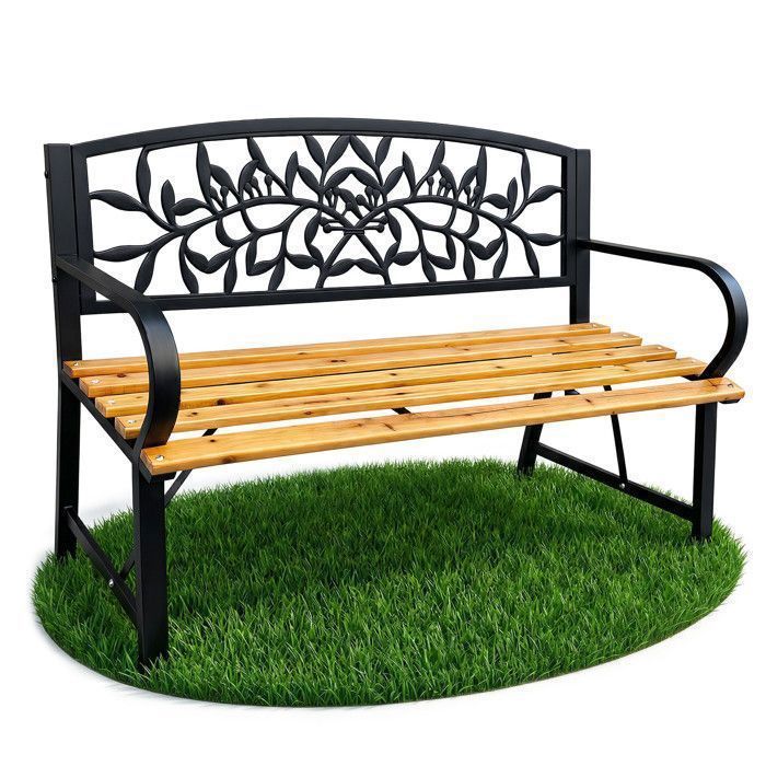 Banc de Jardin Noir REO avec Bois laqué et Pieds en Acier Largeur 118 cm Banc de Jardin Noir REO avec Bois laqué et Pieds en Acier Largeur 118 cm