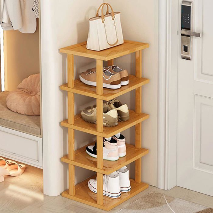 Étagère À Chaussures Verticale À 5 Niveaux Étagère À Chaussures Étroite En Bambou Support De Rangement Pour Étagères À
