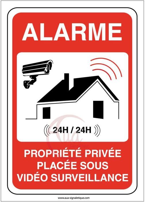 Propriété privée sous video surveillance 24H/24 panneau signalisation - PVC - Diamètre 240 mm