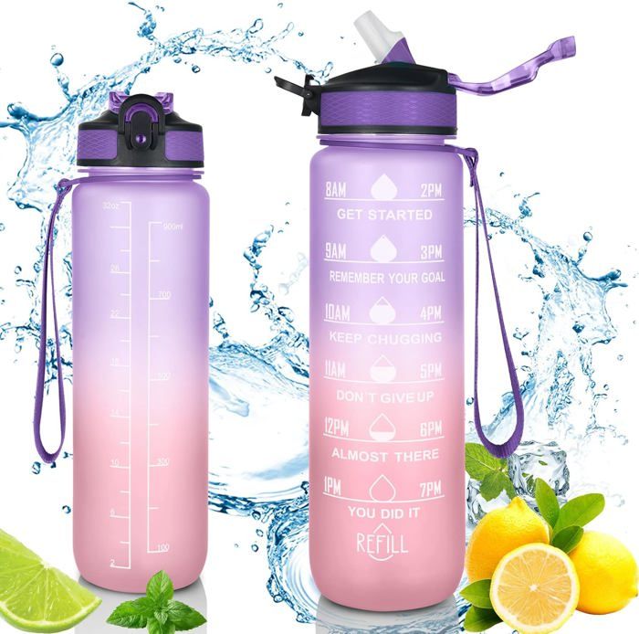 Gourde Sport 1 Litre, Bouteille d'eau sans BPA, Gourde Paille 1000ml pour Sport École Travail - Sport