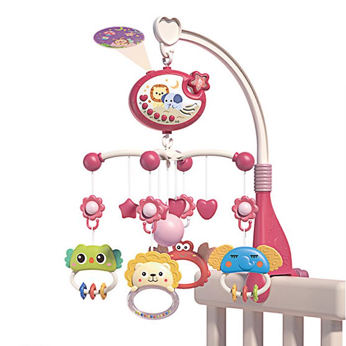 Mobile Musical pour Lit Bébé - Télécommandé Projection de Lumières Musiques Jouets Rotatifs - Fonction de Temporisation - Rouge
