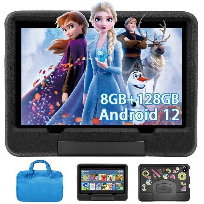 Tablette Enfants 10 Pouces Android 12 8 Go RAM+128 Go ROM TF 1To ContrôLe Parental Double Caméra 6850 mAh WiFi Kid-Proof