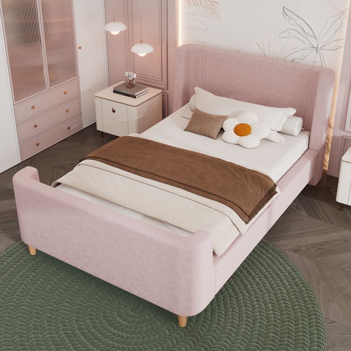 Lit enfant 90x200 cm capitonné en velours Rose (matelas non inclus) Lit enfant 90x200 cm capitonné en velours Rose (matelas non inclus)