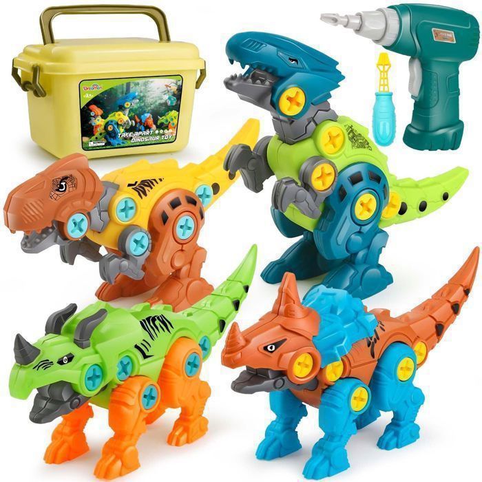 Jouet Dinosaure Enfant 3 Ans avec Perceuse Électrique et Boîte de Rangement Puzzle DIY Cadeau
