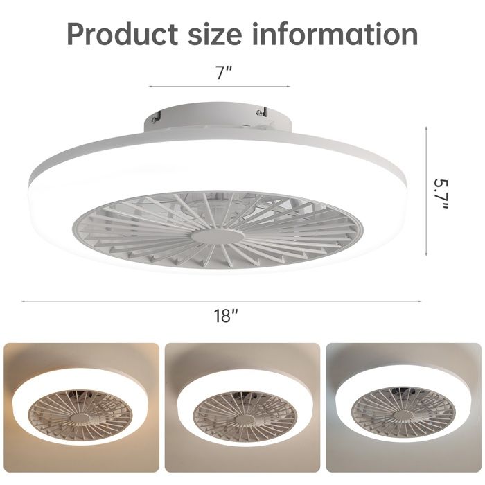 Ventilateur de Plafond Silencieux avec Lumiere 45cm Dimmable Ventilateur de Plafond à LED avec Télécommande Mode Hiver Été Moteur - Nec
