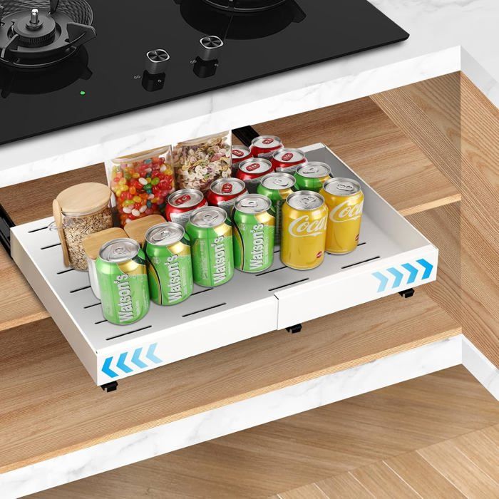 Tiroir Coulissant Pour Cuisine - Noir, 37,5 X 24,5 X 19 Cm - Installation Sans Perçage, Capacité De Charge élevée, Glissières Silencieuses