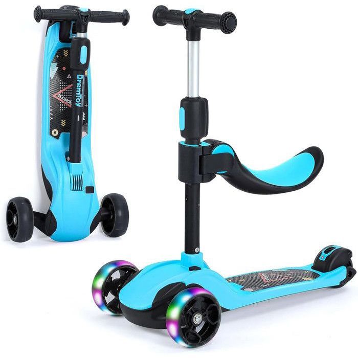 Patinete BremToy 3 Ruedas Con Luces Intermitentes, Ajustable En Altura, Para Niños De 2 A 12 Años (50 Kg Máx.)