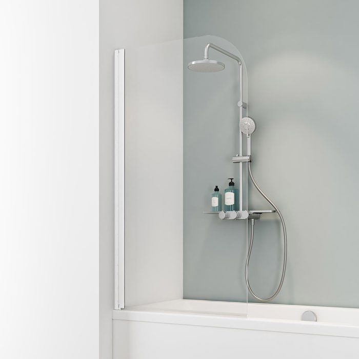 Schulte pare-baignoire 80x140 cm rabattable 1 volet pivotant réversible verre 5 mm transparent profilé blanc 2ème vie