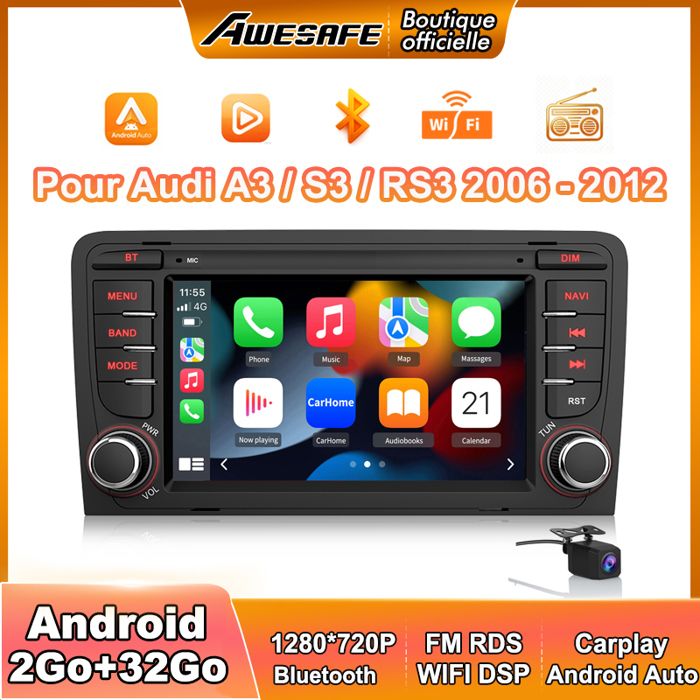 Autoradio Android 13 Pour Audi A3/S3/RS3 8P (2003-2012) - 7 Pouces, 2Go+64Go, CarPlay, Android Auto, GPS, WiFi (caméra De Recul Incluse) - 7