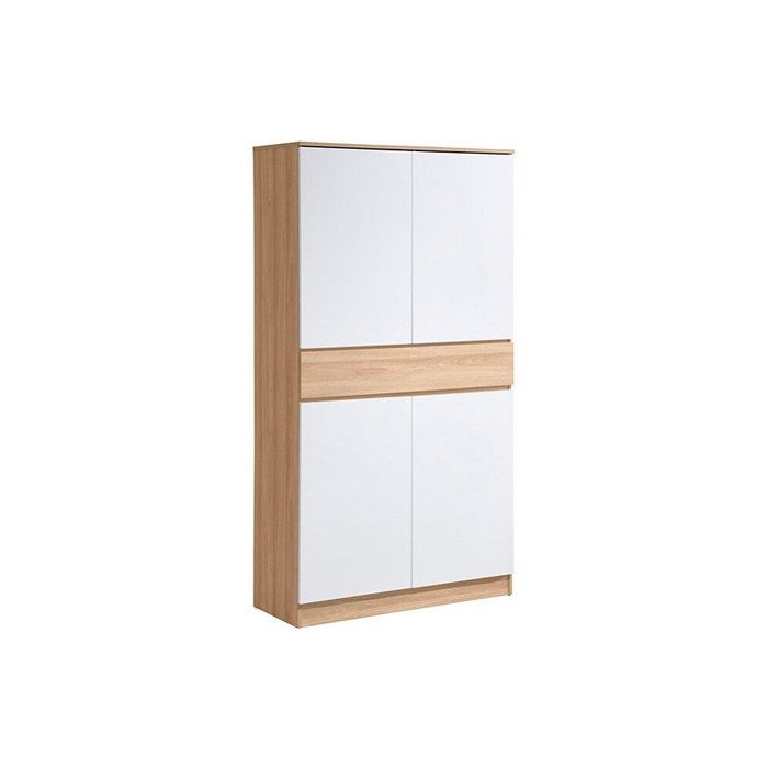 Meuble à chaussures avec 4 portes et 1 tiroir - Blanc et Naturel - COVIANA