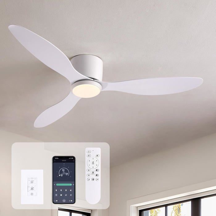 Ventilateur plafond 107 cm blanc avec lumière LED – Silent DC 6 vitesses télécommande & minuterie