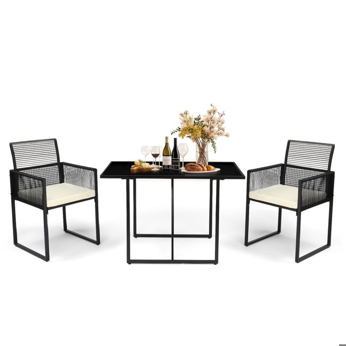 ALIGHTUP - Salon de jardin en résine tressée avec coussins - 2 chaises+ table basse - Noir ALIGHTUP - Salon de jardin en résine tressée avec coussins - 2 chaises+ table basse - Noir