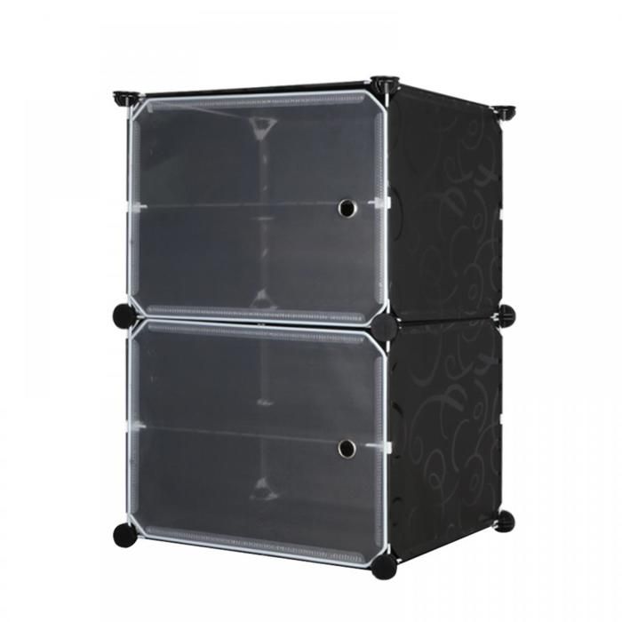 HUOLE Meuble à chaussures en plastique à quatre couches avec cadre métallique stable 44*32*65cm noir.