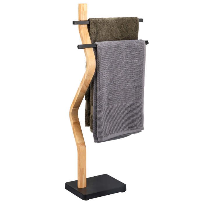 Porte-serviettes sur pied eluno 2 barres en bois et métal noir