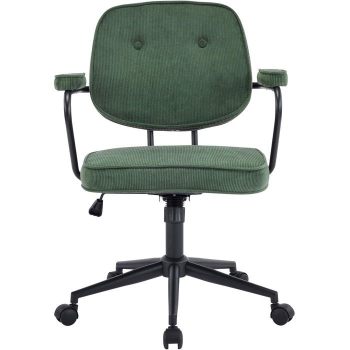 Fauteuil de bureau pivotant et réglable en hauteur en velours côtelé vert kaki - Ann