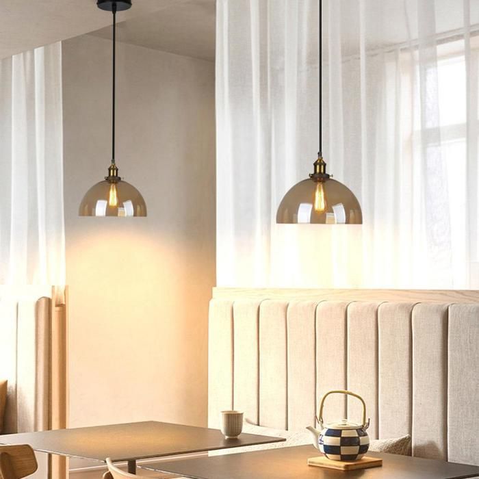 Lustre - SMOTOP - 2x E27 - Abat-jour verre ambré fait main - Style scandinave vintage