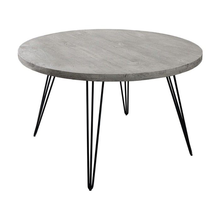 Table de salle à manger SILVA – Bois de manguier gris et métal noir – 120 cm – Forme ronde – Style contemporain