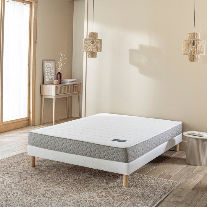 Ensemble sommier et matelas 140x190 cm ressorts ensachés ferme Terre de Nuit Poésie Blanc Ensemble sommier et matelas 140x190 cm ressorts ensachés ferme Terre de Nuit Poésie Blanc