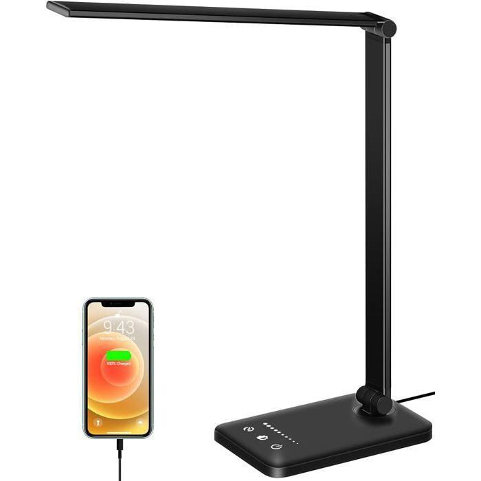 Lampe de bureau LED - Dimmable - 10 niveaux de luminosité - 5 modes de couleur - Port USB - Classe énergétique A++