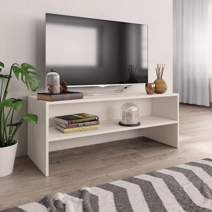 Elegant Meuble TV Blanc 100x40x40cm Aggloméré Meuble TV Blanc 100x40x40cm - Bois d’ingénierie ABHT 4169661