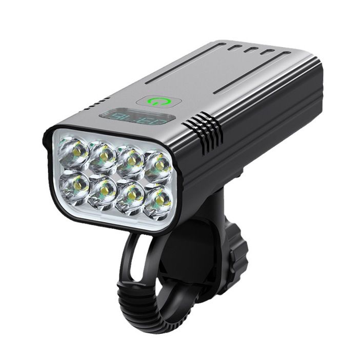 Phare de vélo 8000 lumens ultra-lumineux 8 LED batterie 5200 mAh rechargeable par USB indicateur de charge et 5 modes déclairage