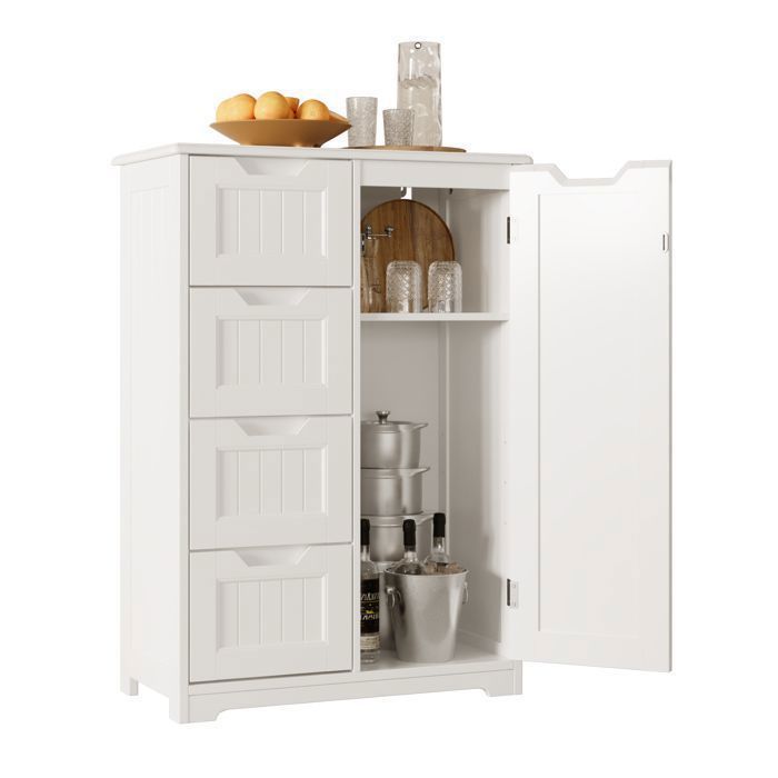 Buffet de Cuisine - Bealife - Meuble Rangement - 4 Tiroir - 1 Porte - 3 Niveaux - Meuble Bas - Salon - Blanc - 60x30x85 cm