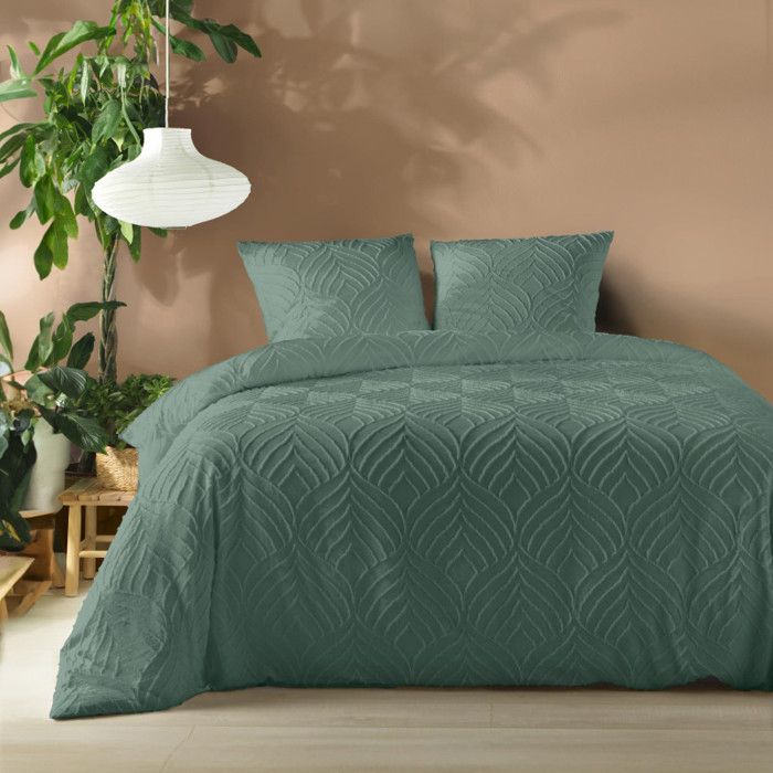 Douceur dIntérieur - Housse de couette HELTIE 240x220 cm microfibre tufté Cèdre + 2 taies