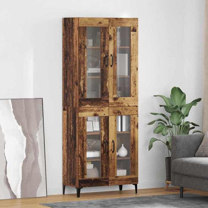 NEW 2026 Haut Armoire Classique Buffet haut pour salon Bois Ancien 695x34x180 cm Bois dingénierie L3858