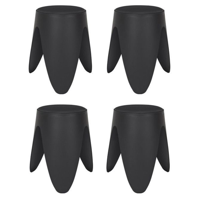 Lot de 4 Tabourets Légers Empilables en Plastique - Noir - D 30 x H 46 cm - Gain de place
