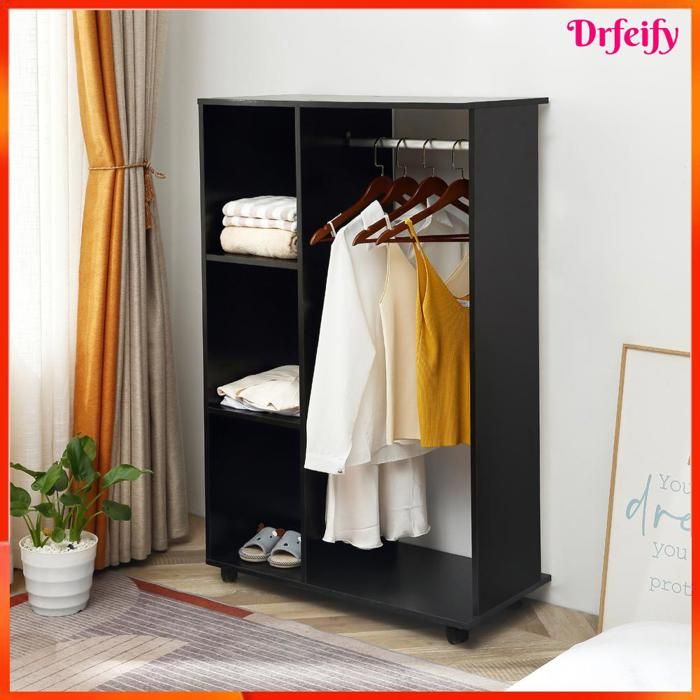 Armoire penderie - AKOZON - 7342 - Panneaux de particules - 4 roues (2 verrouillables) - 3 étagères & tringle aluminium