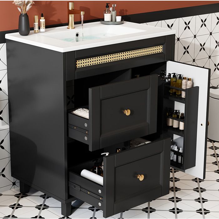 HOMVRA Meuble sous vasque 76x46x86.5 cm meuble salle de bain avec 2 tiroirs et 1 porte vasque intégrée noir