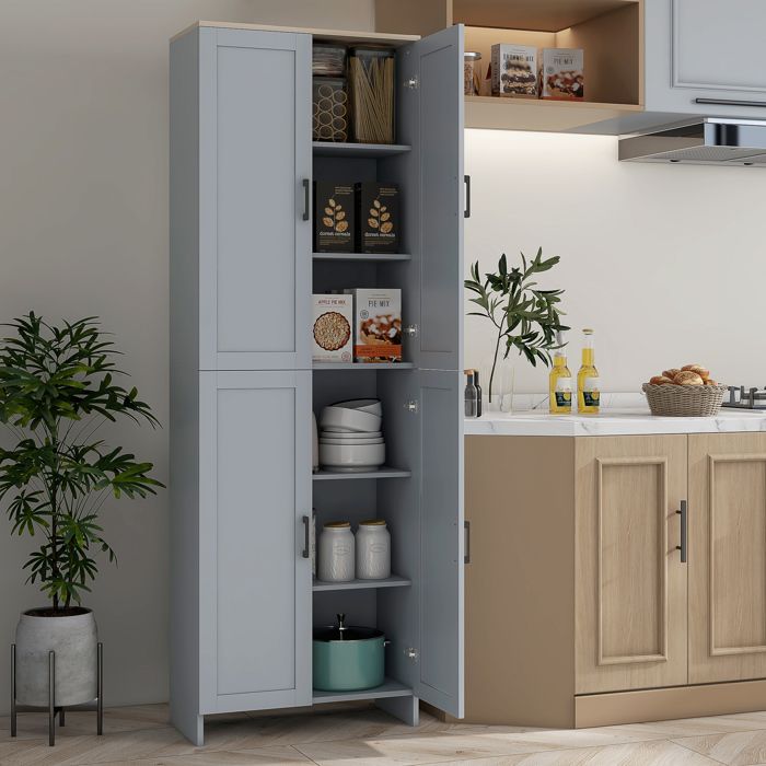 MOTHINESSTO2912-Armoire de cuisine hauteur 170 cm buffet haut avec 4 portes et étagères ajustable design moderne gris