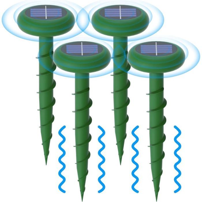Répulsif solaire pour taupes - Virex® - Vibration et ultrasons - 4 pièces - 3 modes de dissuasion - Étanchéité IP65