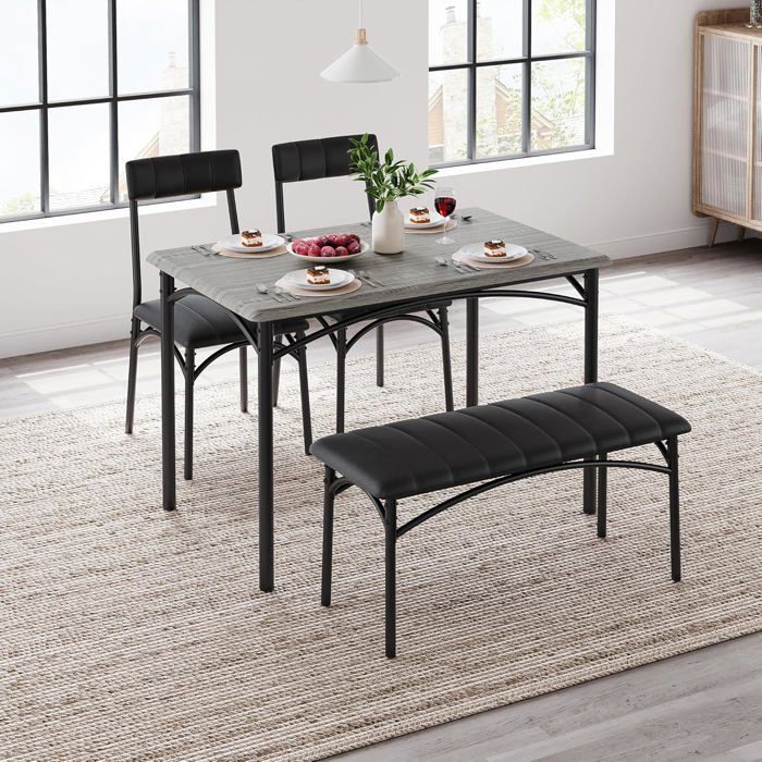 Ensemble table et chaise de salle à mangertable de cuisine avec banc rembourré et 2 chaises pour 4 personnes rectangulairegris