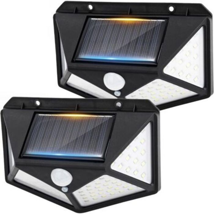 Lot de 2 Lampe Solaire Extérieur avec Détecteur de Mouvement Spot Solaire Extérieur LED pour Jardin 100 LEDs 3 Modes Angle 270° Lot de 2 Lampe Solaire Extérieur avec Détecteur de Mouvement Spot Solaire Extérieur LED pour Jardin 100 LEDs 3 Modes Angle 270°